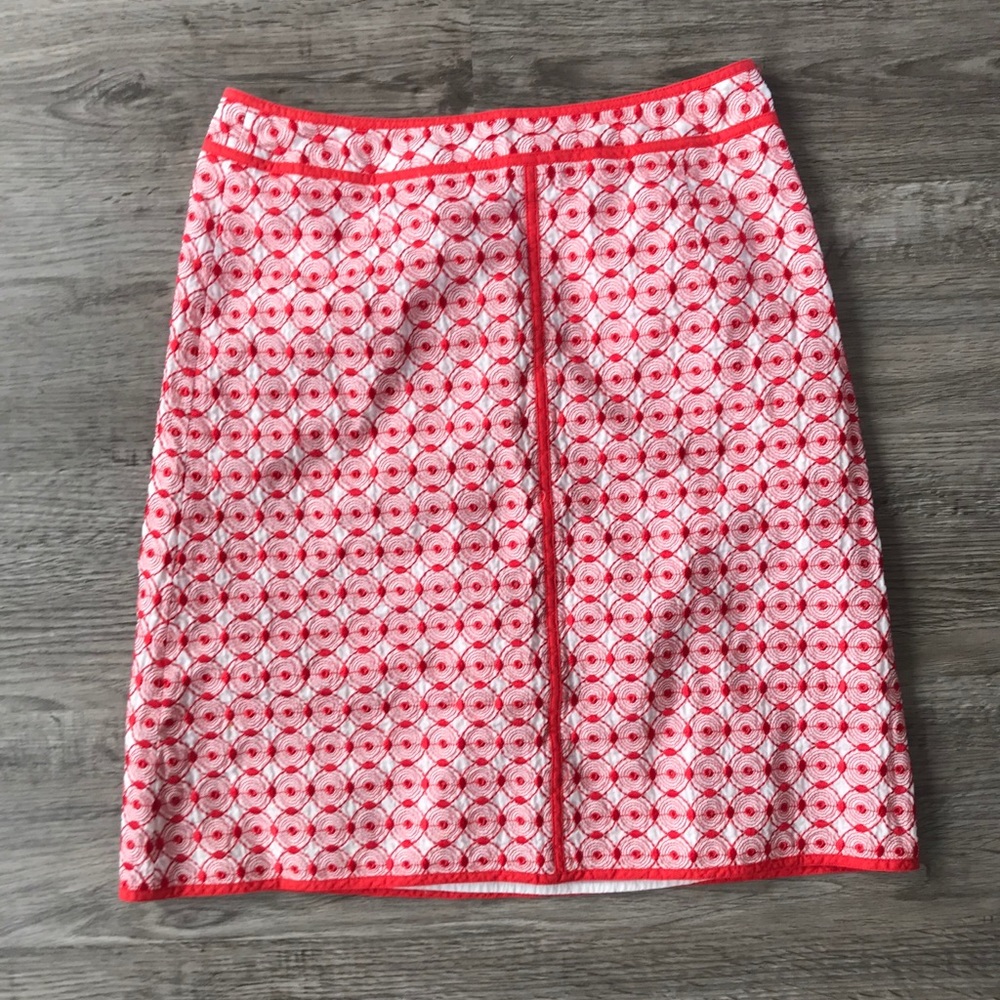 Talbots White/Red Quilted/Embroidered Skirt SZ 2P